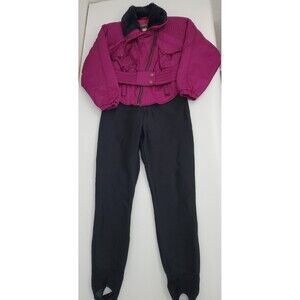 Ossi Skiwear Women's Ski Suit Size 10 Faux Fur Collar Asymmetrical Zip Vintage
